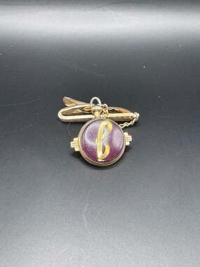Vintage Hickok Tie Clip with Purple Monogram F Charm Art Deco Style